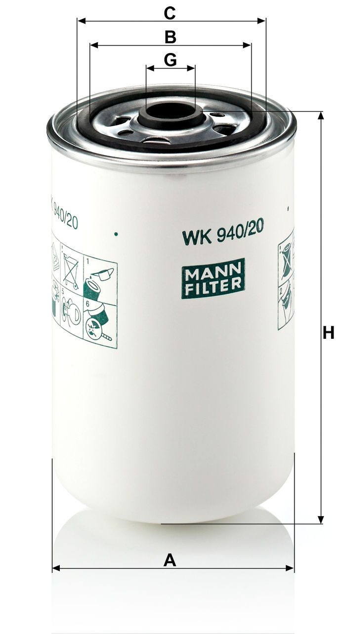 MAZOT FILTRESI RENO 420 5010 477 855- WK 940/20   A-93mm B-62mm C-71mm G-M18x1.5 H-147mm
